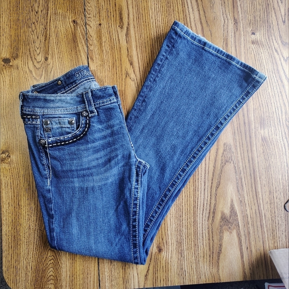 Miss Me women's flare boot low rise Western medium Wash blue sz 29. - Picture 5 of 16